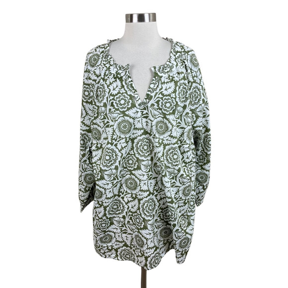 Talbots NEW Olive Green White Floral Lightweight Tunic Size 3X - Picture 1 of 4